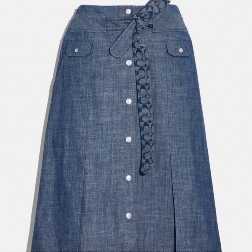 Coach Blue A-Line Skirt with Button Detail